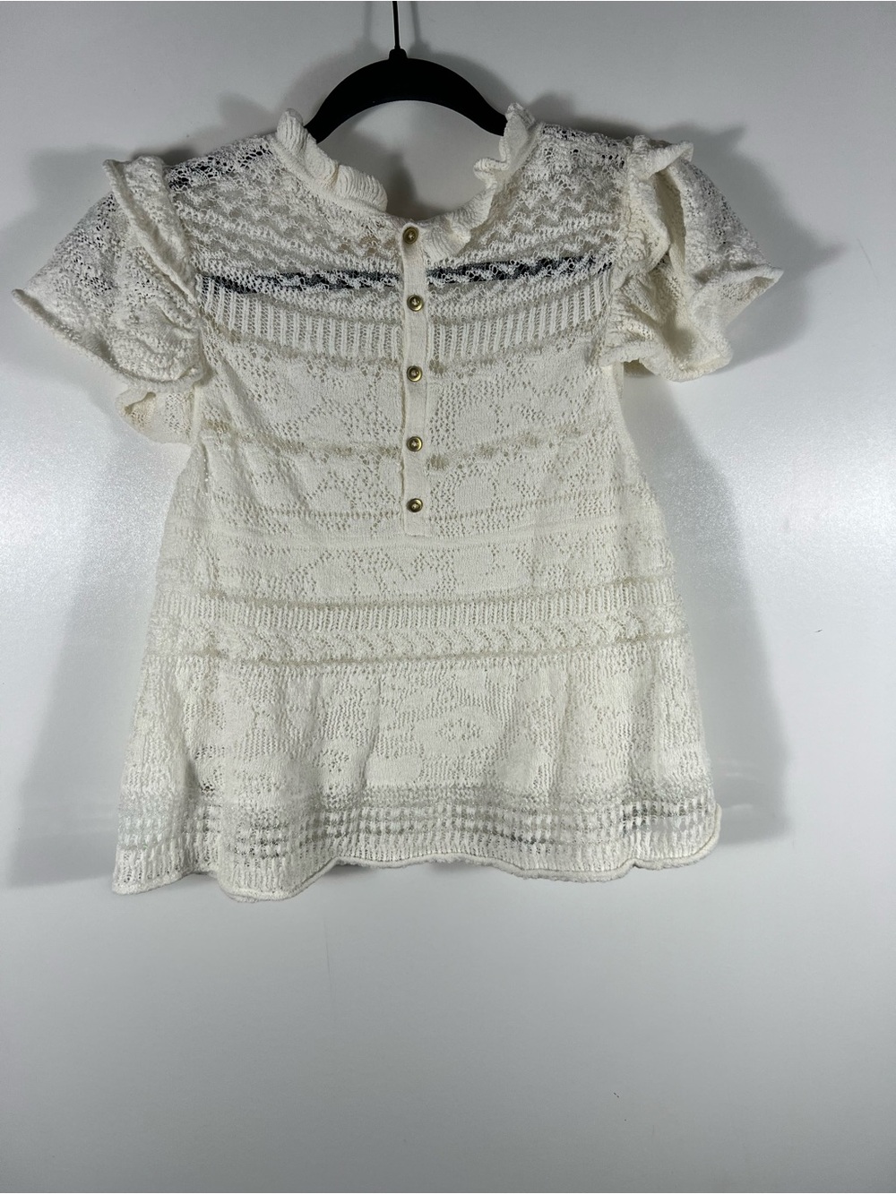 Anthropologie Lace Sweater Tee with Ruffle Sleeves Sz Small Petite - Picture 9 of 13